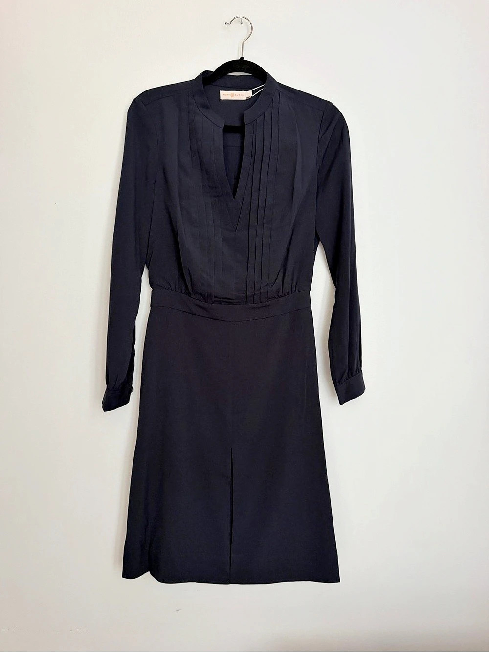 Tory Burch Long Sleeve Pencil Skirt Pleated Dress Navy NWT Size 4 S Style 900014